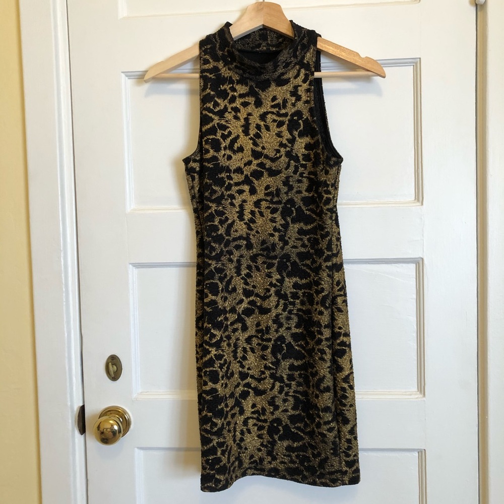Gold / black bodycon tight short dress Christmas